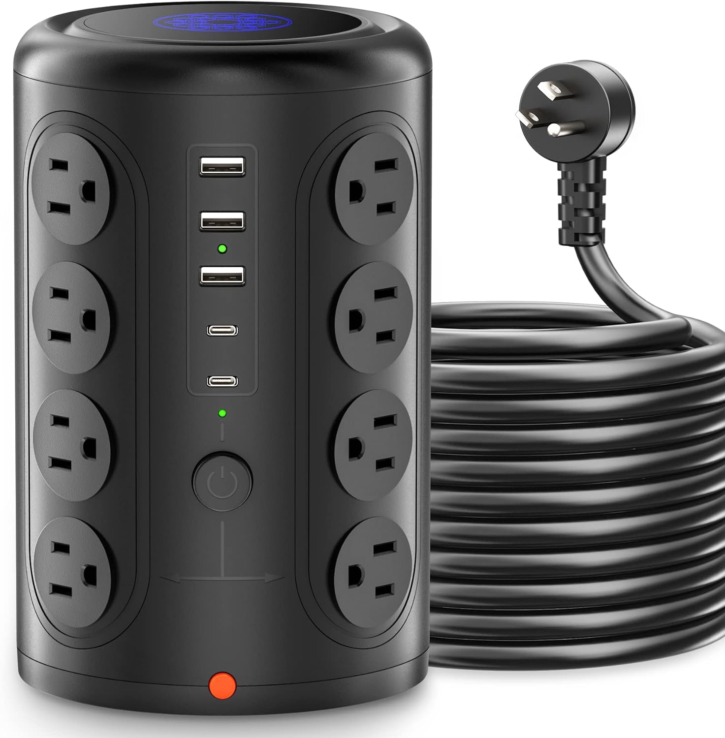 Power Strip Tower: 16 Outlets, 5 USB Ports (2 USB-C), Surge Protector with 6 FT Cord